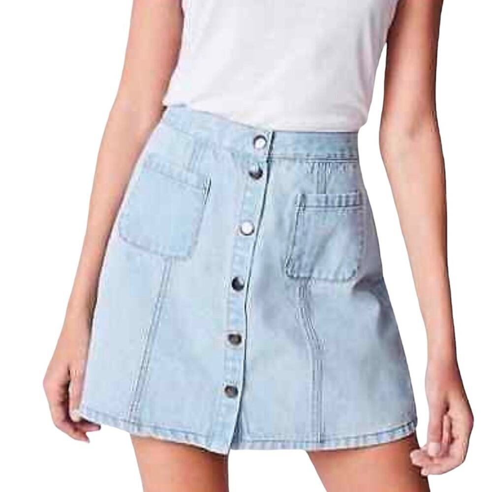 BDG Mini Jean Skirt Button Front Urban Outfitters Denim Boho Light Wash UO